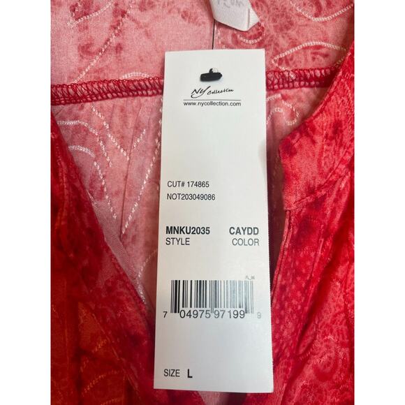 NY Collection Womens Tie-Dye Pleated Pintuck Utility Top 3/4 Sleeve Size L Red - Picture 9 of 9